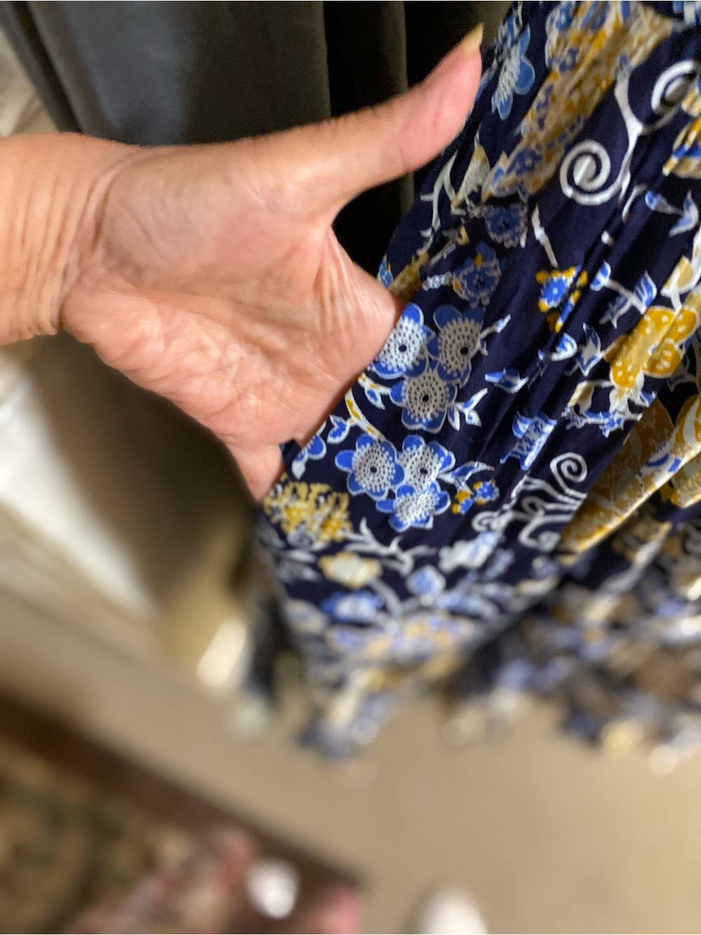 Elan Navy and Yellow Floral Ruffled Midi Dress - Picture 13 of 16